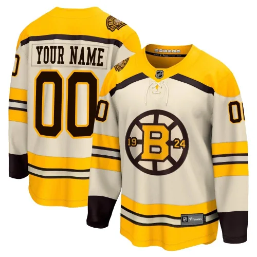 Fanatics Branded Men's Custom Boston Bruins Premier Custom Breakaway 100th Anniversary Jersey - Cream